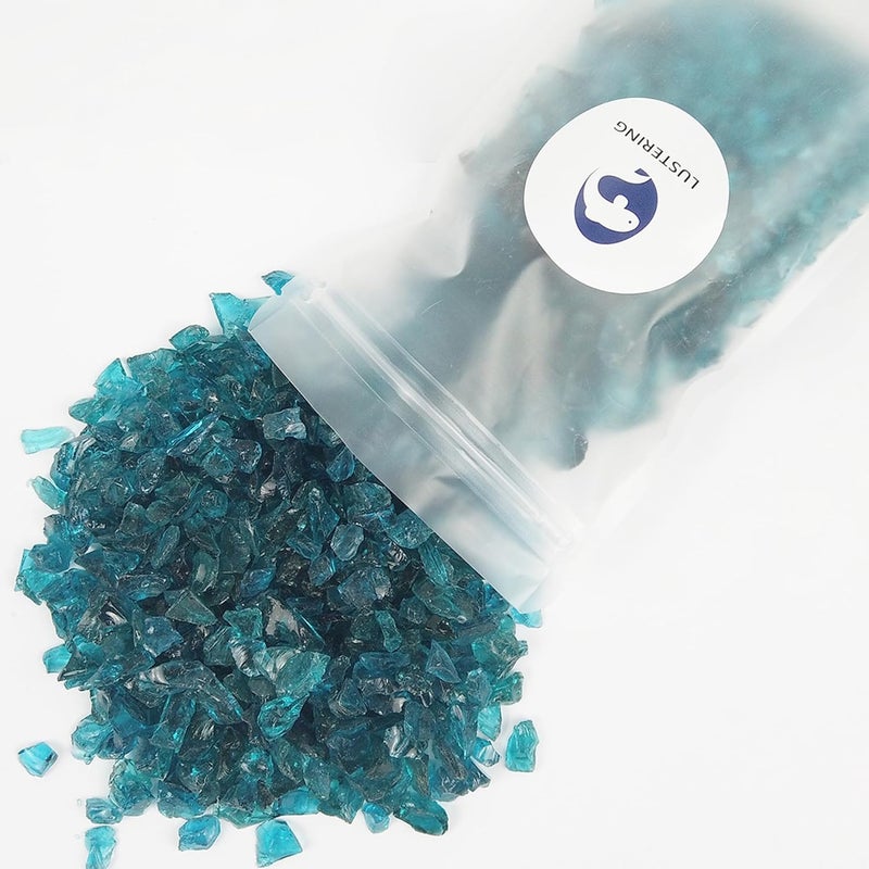 LUSTERING High Luster Crushed Glass Glitter, 6-9mm Fire Glass, Broken Glass, Glass Chips for Fire Pit Crafts DIY Epoxy Resin Art, Geode Painting, Vase Filler, Aquarium Garden Decor,330g (Turquoise) - Image 5